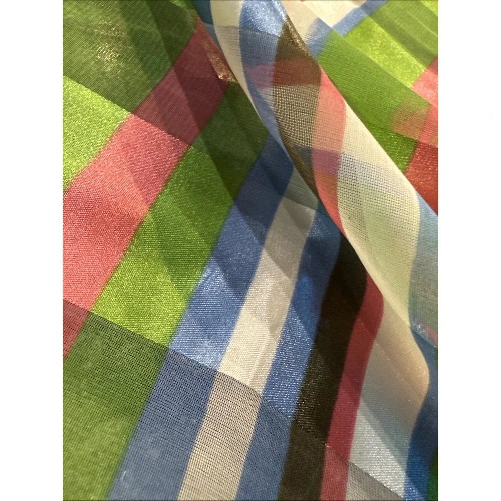 Sheer Striped Silk Scarf Stripe Plaid  Pink Sage Green Blue Cream Multi Organza - Picture 8 of 8